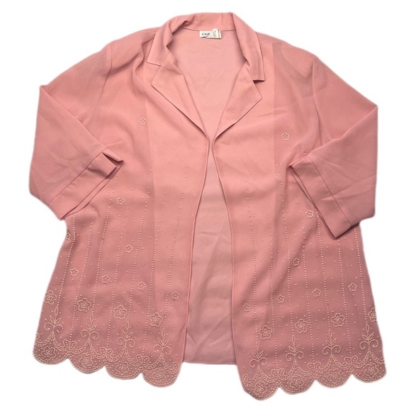 Carina Fashion vintage women’s size 3XL all pink long sleeve floral open blouse - Picture 1 of 7